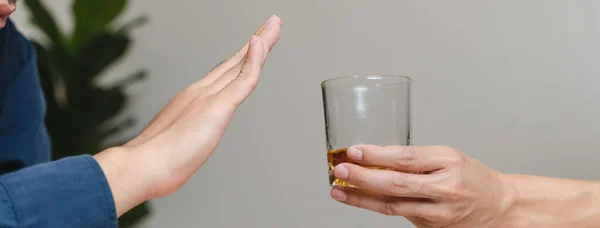 Person Deny Alcohol Drink His Friend — Foto Stock