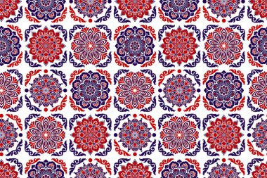 Renkli yamalı kusursuz Fas mozaik döşeme deseni. Klasik Portekiz azulejo, Meksika Talavera, İtalyan majolika süsü, Arabesk motifi veya İspanyol seramik mozaiği