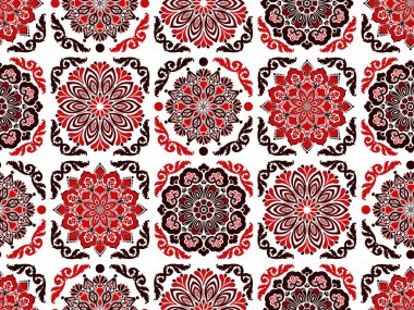 Renkli yamalı kusursuz Fas mozaik döşeme deseni. Klasik Portekiz azulejo, Meksika Talavera, İtalyan majolika süsü, Arabesk motifi veya İspanyol seramik mozaiği