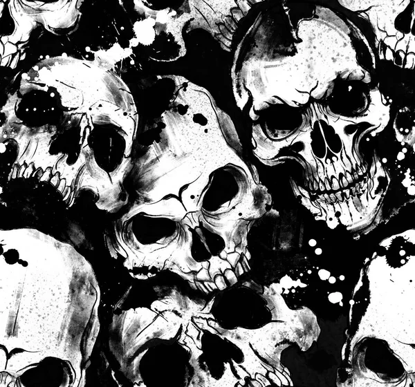 Dibuja Patrón Del Cráneo Ilustración Del Patrón Blanco Negro Fotos de stock
