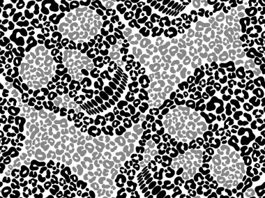 Kusursuz leopar ve kafatası deseni. Soyut hayvan deseni. El çizimi eğlenceli desen.