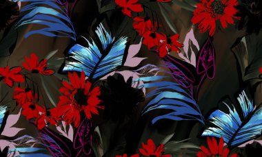 Kusursuz tropikal desen. Egzotik yapraklar.