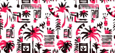 Kusursuz tropikal desen. El çizimi egzotik desen.