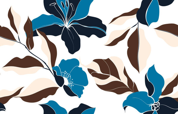 Seamless flowers pattern in vector. Tropical leaves pattern.