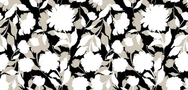 Kusursuz siyah beyaz çiçek deseni. El çizimi soyut çiçek deseni.