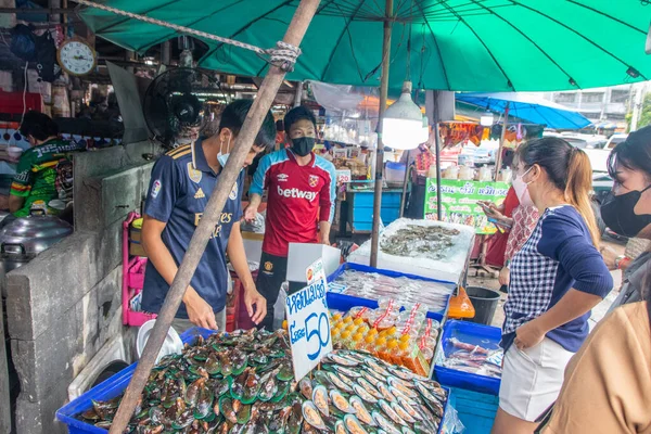 Atrapados Mariscos Carne Para Venta Mercado Pescado Calle Tailandesa Tailandia — Foto de Stock