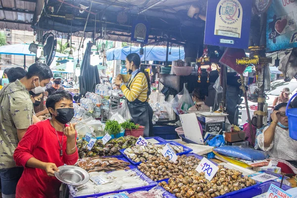 Atrapados Mariscos Carne Para Venta Mercado Pescado Calle Tailandesa Tailandia —  Fotos de Stock