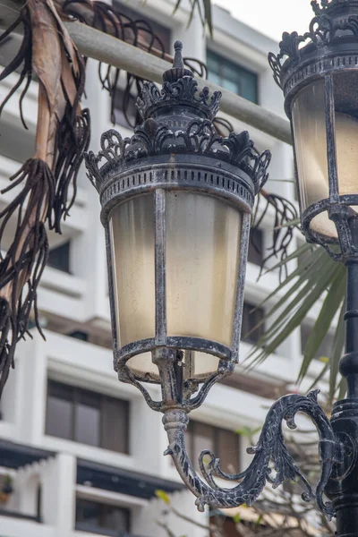historical street lamps or lamps on a pedestrian walkway
