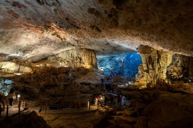 The massive Hang Sung Sot cave covers an area of more than 12,200 square metres and consists of three smaller compartments.Halong Bay in Vietnam Asia clipart