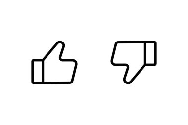 Simgelerden hoşlanmamak gibi. Baş parmak yukarı, başparmak aşağı simge seti. Beyaz arkaplanda satır biçimi ile vektör illüstrasyonu