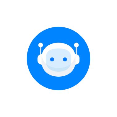 Robot kafa ikonu daireler çiziyor. Chatbot işaret tasarımı. Ses destek robotu. Çevrimiçi destek robotu. Modern düz çizgi film karakteri çizimi beyaza izole edildi