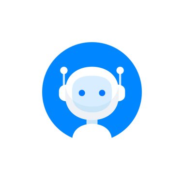 Robot simgesi daireler çiziyor. Chatbot işaret tasarımı. Ses destek robotu. Çevrimiçi destek robotu. Modern düz çizgi film karakteri çizimi beyaza izole edildi