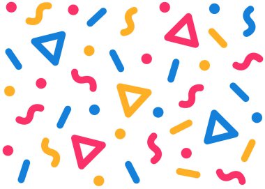 Konfeti vektör çizgisi geometrik şekil arkaplanı. Geometrik yuvarlak elementlerle renksiz desen. Posterler, kartpostallar, kumaşlar veya ambalaj kağıtları için uygun desen