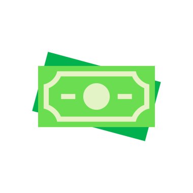 Para ikonu. Basit bir nakit sembolü. Dolar banknotları. Renkli çizgi film düz kağıt para ikonu. Beyaz arka planda izole edilmiş. Vektör illüstrasyonu