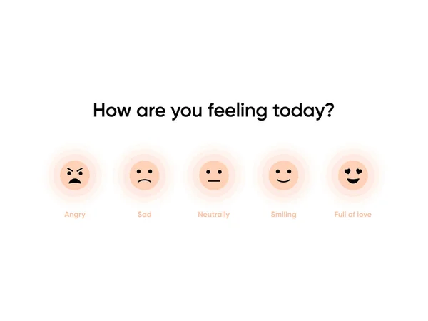 Emotion feedback icons. Daily emotion dairy app vector element. Check your emotional state today. Customer feedback concept. Emotion scale from angry to full of love. Vector illustration