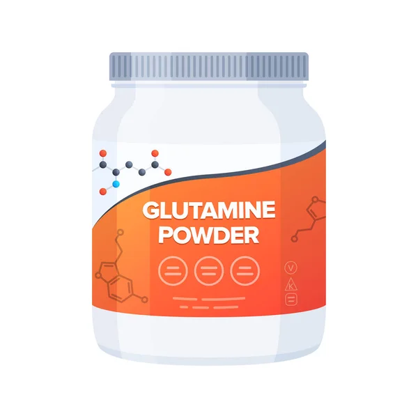 Glutamine Bouteille Supplément Poudre Bouteille Plastique Acides Aminés Poudre Illustration — Image vectorielle