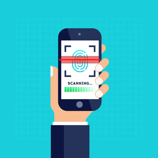 Escaneo Huellas Dactilares Smartphone Sistema Identificación Autorización Biométrica Concepto Seguridad Vectores de stock libres de derechos