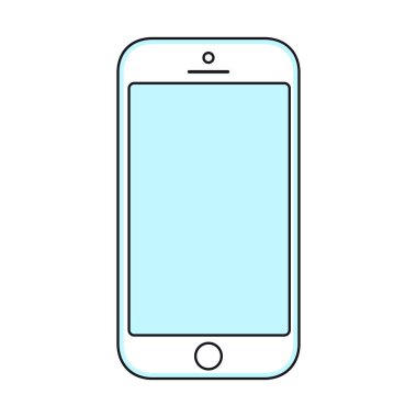 Çizgi akıllı telefon çizimi. Düğmeli çizgi film ince cep telefonu. Vektör illüstrasyonu