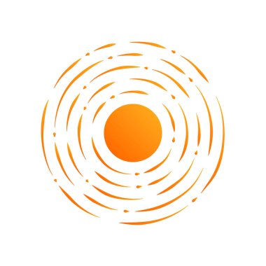 Yaz güneşi logosu tasarımı. Tatil soyut logo şablonu. Güneş patlaması sembolü. Beyaz arka planda güneş ışığı işareti var. Soyut şekil simgesi. Vektör illüstrasyonu