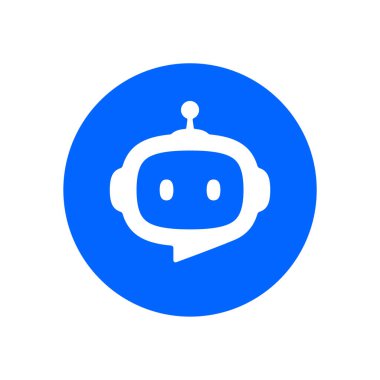Sohbet robotu simgesi. Sanal akıllı yardımcı robot işaret tasarımı. Konuşma baloncuğu daireler çizen robot kafası. Müşteri destek servisi Chat Bot. Vektör illüstrasyonu beyaz arkaplanda izole edildi