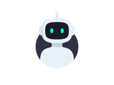Sohbet robotu simgesi. Sanal akıllı yardımcı robot işaret tasarımı. Müşteri destek servisi Chat Bot. Beyaz arka planda izole edilmiş çemberdeki sevimli robot. Vektör illüstrasyonu 