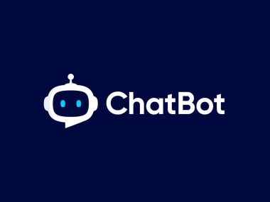 Sohbet robotu logosu tasarımı. Sanal akıllı asistan robot simgesi. Konuşma baloncuklu robot kafası. Müşteri destek servisi Chat Bot. Vektör illüstrasyonu