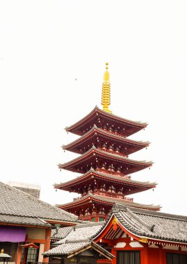 The view of  five-storey pagoda at the Sensoji Kannon temple in Asakusa, Tokyo, Japan