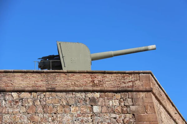 Kanon Fästningen Montjuic Vid Montjuic Hill Barcelona Spanien — Stockfoto