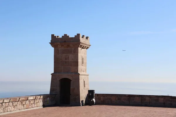 Uma Torre Castelo Montjuic Barcelona Espanha — Fotografia de Stock