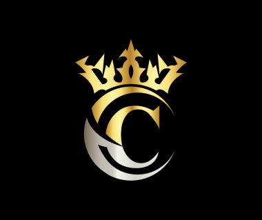 Altın Renk Şirketi Logosu Tasarımlı C harfi Crown lüks krallığı.