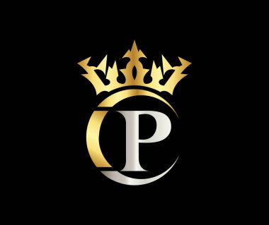 Altın Renk Şirketi Logosu Tasarımlı P harfi Crown lüks krallığı.