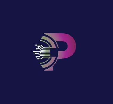 P harfi Teknoloji logosu tasarımı. İletişim Servisi ile. Modern Tasarım