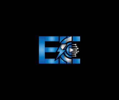 Gök gürültüsü Enerjisi EE harfi Mavi Renk Logo Tasarım Şirketi