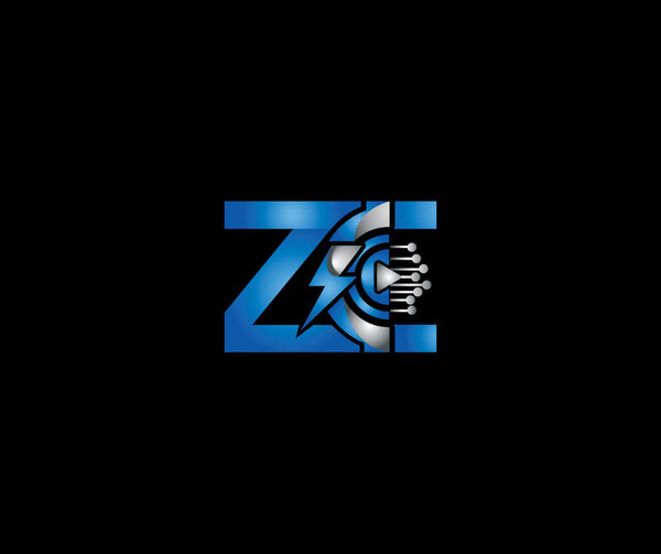 Thunder Energy ZE letter Blue Color Logo Design Company Concept