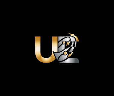 Yaratıcı logo teknolojisi Elektrik Enerji Gücü UE harfi Logo Tasarımı Altın veya Gümüş Renk