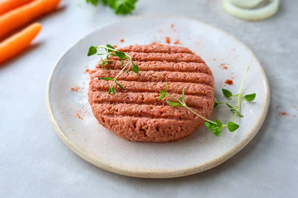 Tanaman Berbasis Burger Protein Kedelai Vegan Piring Daging Palsu Makanan — Stok Foto