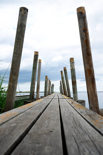 Old Wooden Pier Lake River Pier Constructed Planks Nasty Day Royalty Free Stock Photos