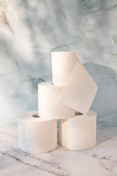 Rolls White Soft Toilet Paper Marble Surface Personal Hygiene Body Stock Image
