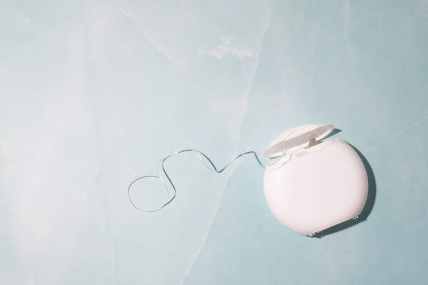 Dental Floss Marble Background Daily Oral Hygiene Routines Top View Royalty Free Stock Images