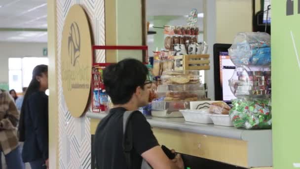 Campus Cafeteria Snack Counter Exchanges — Stock Video