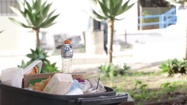 Mülleimer Mit Plastikflasche — Stockvideo