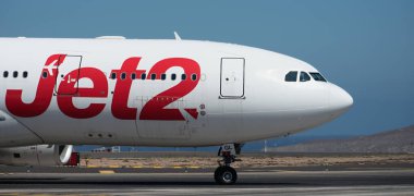 Tenerife, Spain may 4st, 2024. Jet2 Airlines Airbus A330-243. Image of a Jet2 Airlines plane taxiing at Tenerife clipart