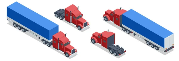 Isomerischer Lkw Anhänger Mit Container Auto Für Den Güterverkehr Cargo — Stockvektor