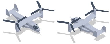 Isometric Birleşik Devletler Hava Kuvvetleri V-22B Osprey tiltrotor askeri uçağı. Askeri operasyonlar için Tiltrotor. V STOL askeri nakliye uçağı.