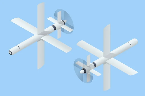 Munición Isométrica Holgazaneante Kamikaze Drones Attack Tecnología Militar Tripulada Merodeadores — Vector de stock
