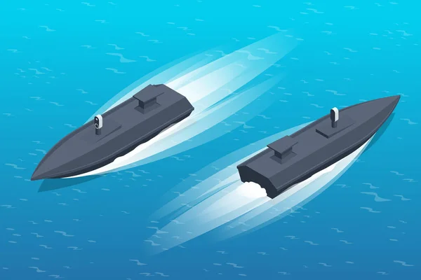 Izometryczne Drony Wojskowe Powierzchni Morza Mogą Być Sterowane Zarówno Ręcznie — Wektor stockowy