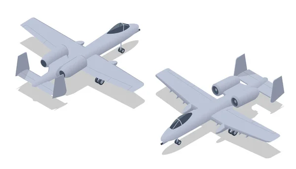 Isometric Close Luftunterstützungsflugzeug Fairchild Republic Thunderbolt Einsitziges Zweiflügeliges Unterschall Kampfflugzeug — Stockvektor