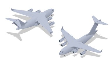 Isometric C-17 Globemaster III büyük bir askeri nakliye uçağıdır. Askeri Havacılık. Stratejik ve taktiksel hava taşımacılığı.