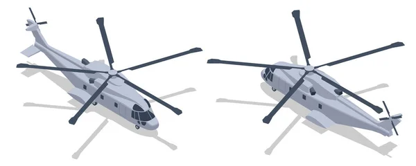 Izometrikus Tengeralattjáró Ellenes Hadviselés Közepes Magasságú Szállítás Kutató Mentő Helikopter — Stock Vector