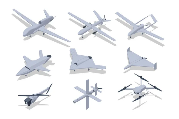Izometrikus Lézengő Lőszer Kamikaze Drónok Támadnak Személyzet Nélküli Katonai Technológia — Stock Vector